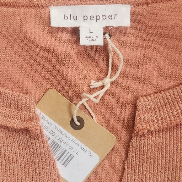 New With Tags 3/4 Sleeve Distressed Hem Knit Top - Picture 3 of 6